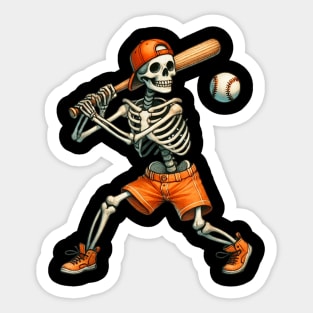 Funny Skeleton Batting Baseball Halloween Sticker